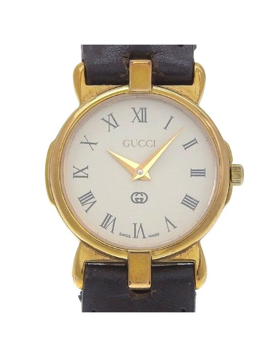 Gucci Gold Plated Leather Quartz Analog Display White Dial Watch